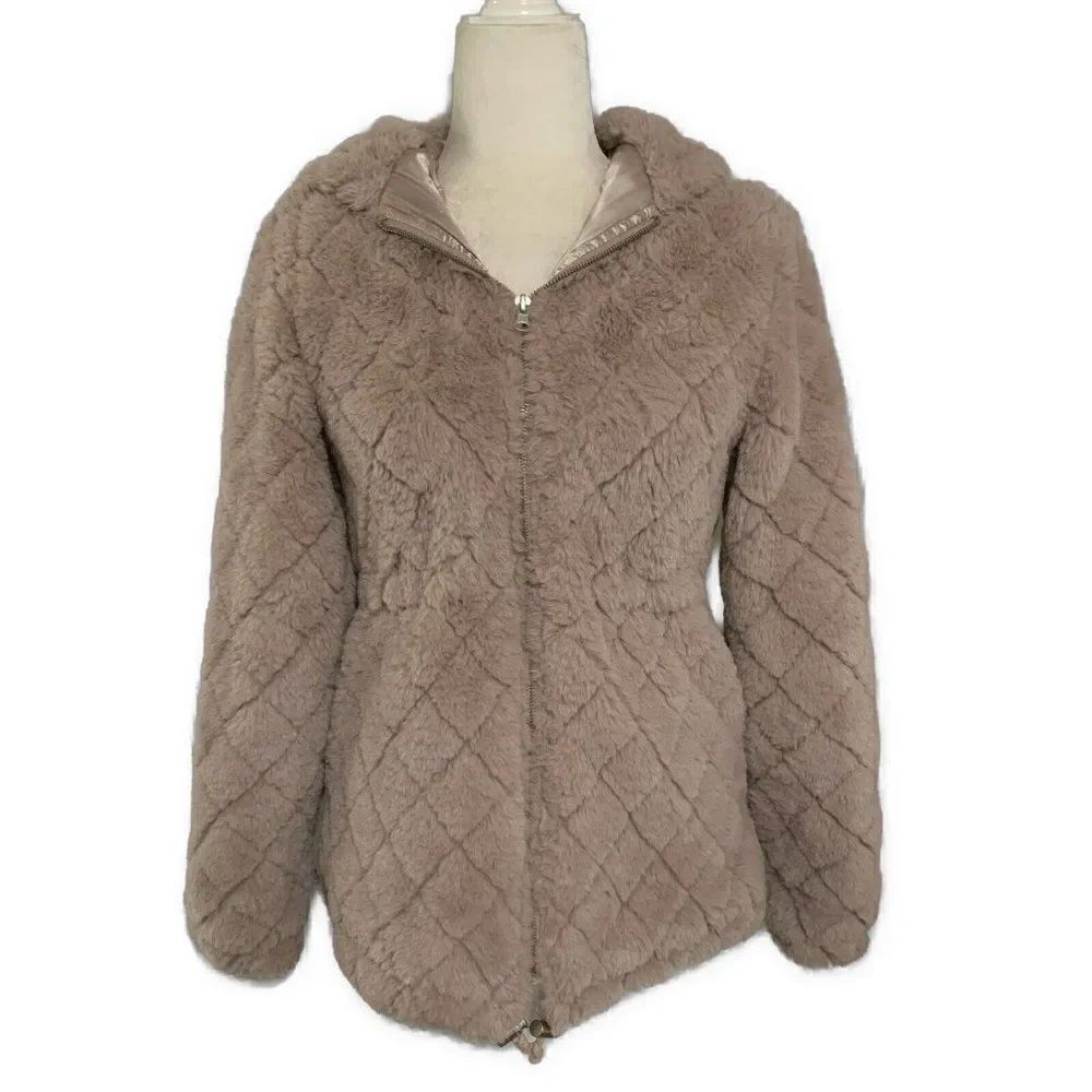 Me Jane Womens Solid Mauve Purple Faux Vegan Fur Long Sleeve Zip Up Jacket Xs